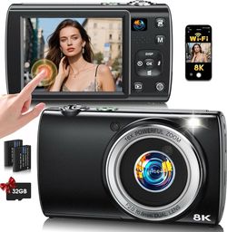 8K Digital Camera for Photography, 2026 Latest WiFi 88MP Vlogging Camera for YouTube with Dual Lens, Touch Screen, Autofocus Anti-Shake, 16X Zoom, Com