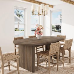 Oval Dining Table for 6-8 People, Long Large Kitchen Table with Thick Sturdy Wooden Base, Farmhouse Dining Room Table for for Kitchen, Living Room, Of