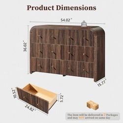 ES44 $160 2box es44-1、es44-2  Fluted 6 Drawer Dresser Modern Curved Profile Wood Storage Organizer for Bedroom Living Room and Hallway 54-in  Frustrat