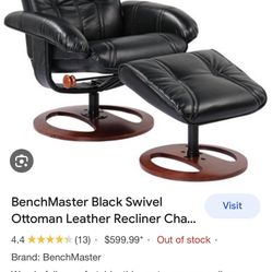 Bench master Chair With Ottoman . Reclines. Leather Wood Base. 