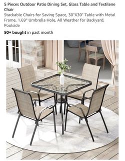 5 Pieces Outdoor Patio Dining Set, Glass Table and Textilene Chair