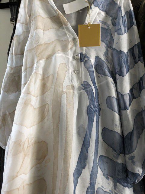 Belle France silk blend Blue and beige color splash Bikini cover-up. Gorgeous flowy cover up. Small flaw pictured. Hard to see when it's On