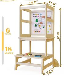 G TALECO GEAR Toddler Kitchen Stool Helper - Toddler Tower with Message Boards & Safty Rail,Kids Step Stool for Kitchen
