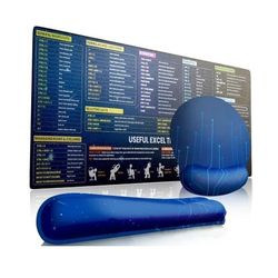 Excel Cheat Sheet Desk Pad, Excel Shortcuts Mousepad Set - 3in1 XL Mousepad + Keyboard Wrist Rest + Mouse Wrist Rest, Ergonomic Excel Mouse Pad Keyboa