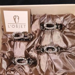 Beautiful L'OBJET With Swarovski Crystals  napkin Ring Holders 