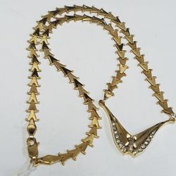 14 Kt Yellow Gold Designer Chevron Necklace with Chevron Diamond Pendant Italian Designer High Class Ladies Necklace 