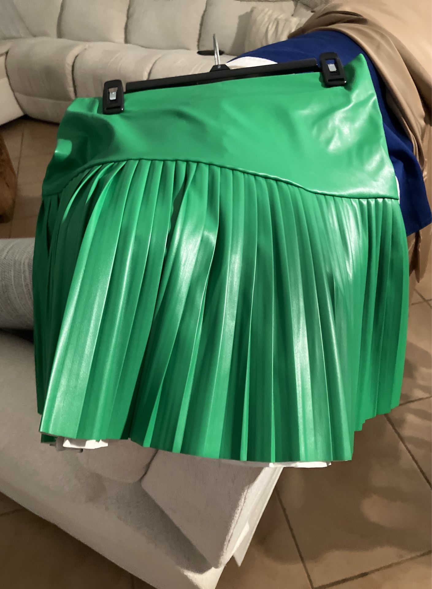Accordion Pleated Faux Leather Skirt.
