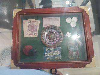 Casino Shadow Box Display Case with cards and chips