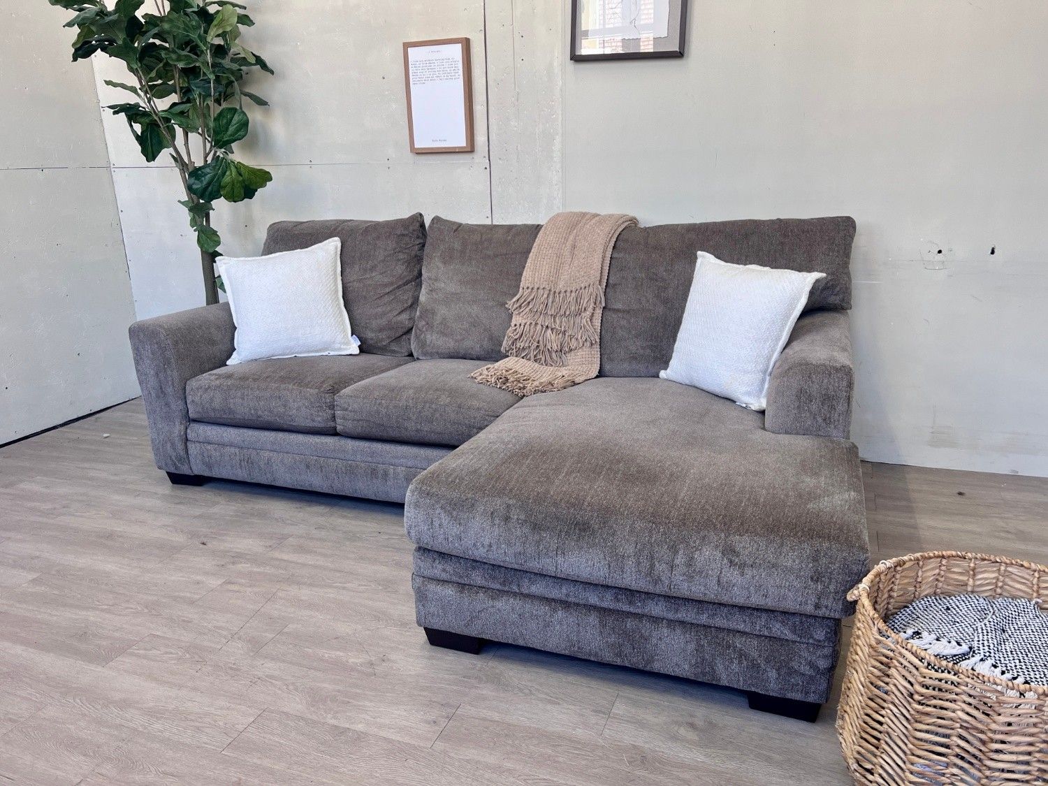 WE DELIVER! 🚚 - Bob’s Furniture Brownish Gray Modern Deep-Seater L Sectional Couch with Chaise