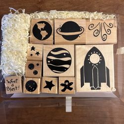 🚀 CTMH • “What a Blast” Wood Mounted Rubber Stamp Set (11pcs)