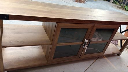Rustic Wood TV Stand with Glass Doors