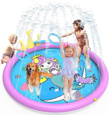 Splash Pad ,68 Inch Sprinkler Splash Pad Toys for Dogs and Kids, Inflatable Kids Sprinkler Play Mat with Funny Ring Toss Game, Summer Outdoor Water To