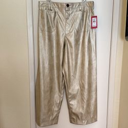 NWT Vince Camuto Soft Gold Metallic Statement Cropped Wide Leg Pants 12 Highrise