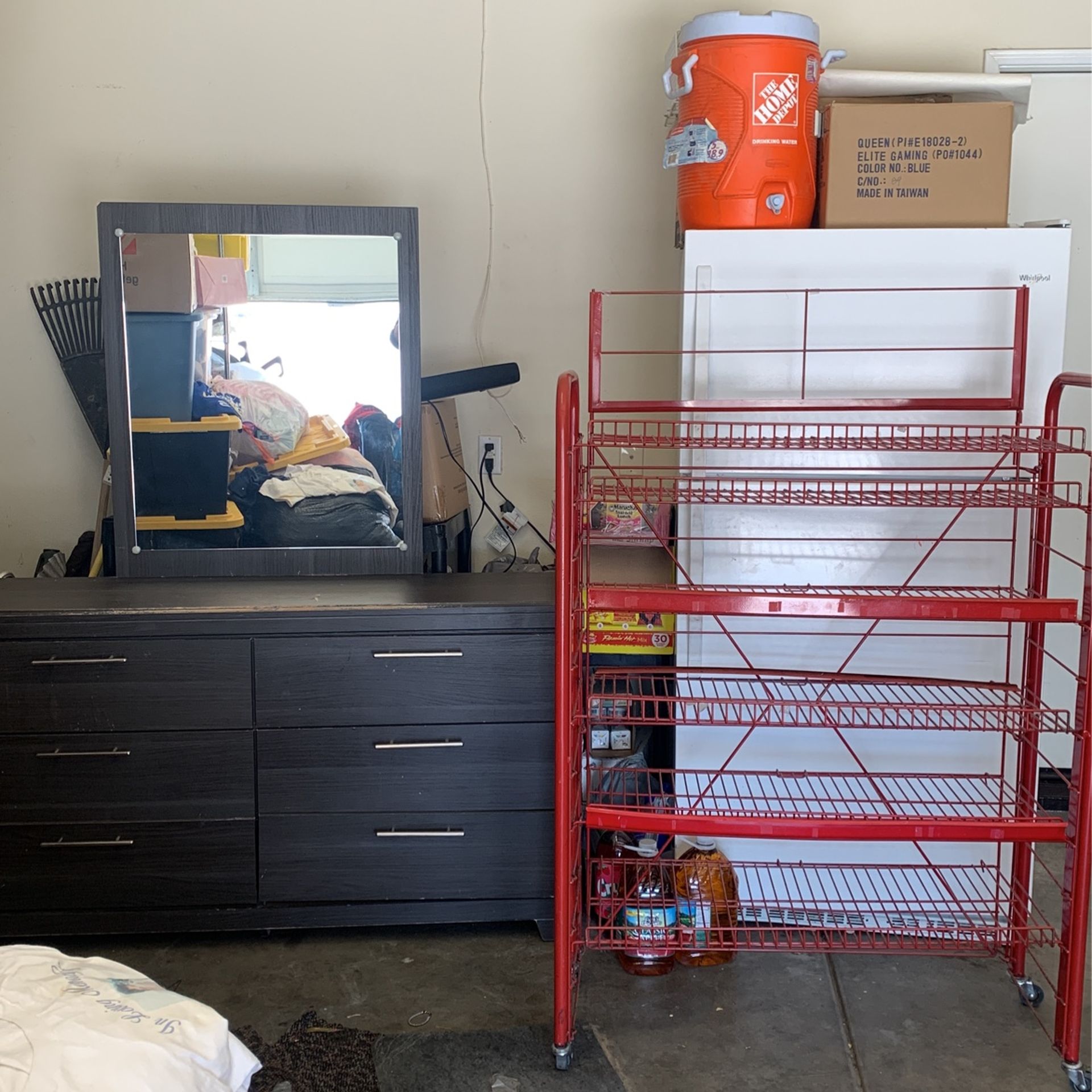 Gray 6 Drawer With Mirror And A Red Shelf Both For $100 Or Best Offer 