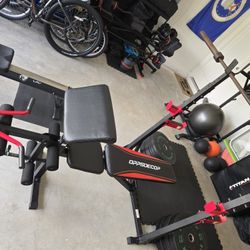 OPPSDECOR Weight Bench Set with Squat Rack Preacher Curl Weight Bench, Leg Extension Bench Press Se,t Workout Bench for Home Gym Full Body W