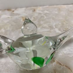 Dynasty Gallery Collectible Glass Paperweight Murano Style  Arabian Oil  Lamp With White Flowers