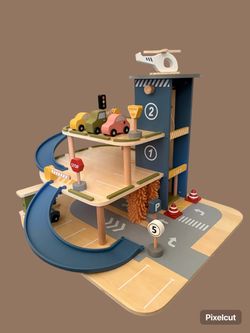 Wooden Multi-Level Toy Parking Garage Playset