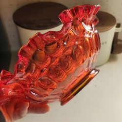 Vintage Fenton Thumbprint Colonial Orange Ruffled Bowl