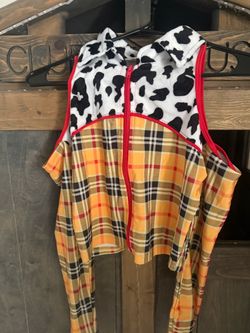 Cow Print Plaid Zip-Up Crop Vest