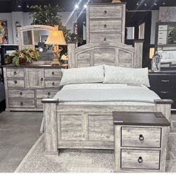 4- Pc Bedroom set Dresser,Mirror  Nightstand (1) Queen size bed frame  Not including Mattress and Box Sp