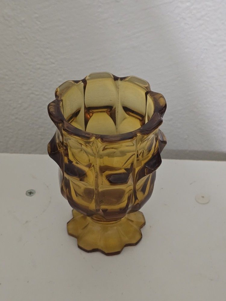 Vintage Amber Glass Vase Bowl Dish