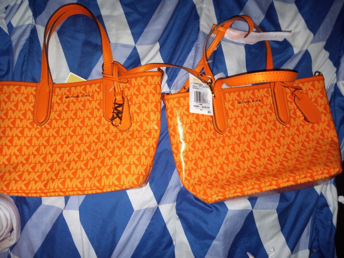 Small MK Orange Tote Michael Kors Jet Set Travel Small Tote In