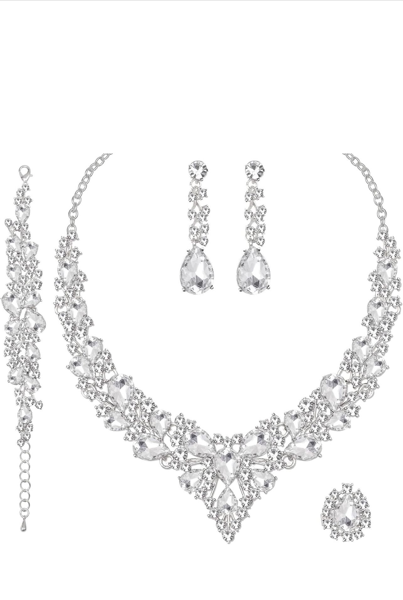 4 Pcs/Set Austrian Crystal Necklace Earrings Bracelet Ring Bridal Jewelry Sets 