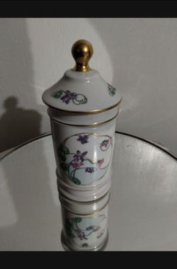 LOMOGES FRANCE PORCELAIN LIDDED APOTHECARY - JAR 8"×3" - M99