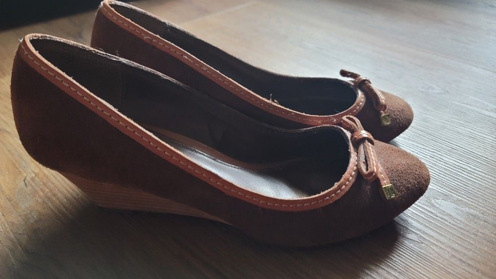 RL - Brown Suede - Slip-on Wedge - Leather Bow
