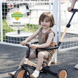 ONLY $55: 5 In 1 Toddler Tricycle with Push Handle for 1-3 Year Old Boys and Girls, Kids