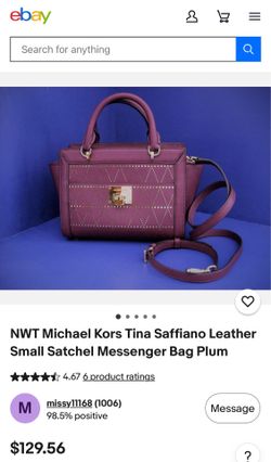 Michael Kors Tina Saffiano Leather Small Satchel Messenger Bag Plum