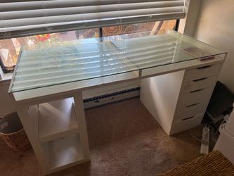 IKEA White Desk with Glass Top and Drawers