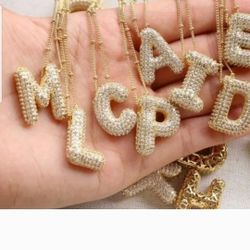 Exquisite Copper Gold-plated Zircon Pendant A-Z Alphabet Baloon Letter Necklace 