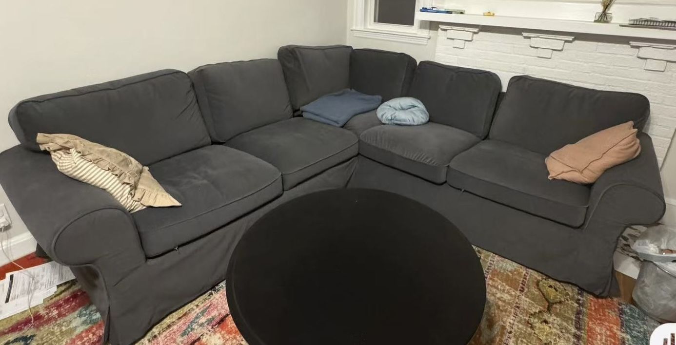 IKEA EKTORP Corner sofa, 4-seat, Hakebo dark grey/ Black Coffee Table 