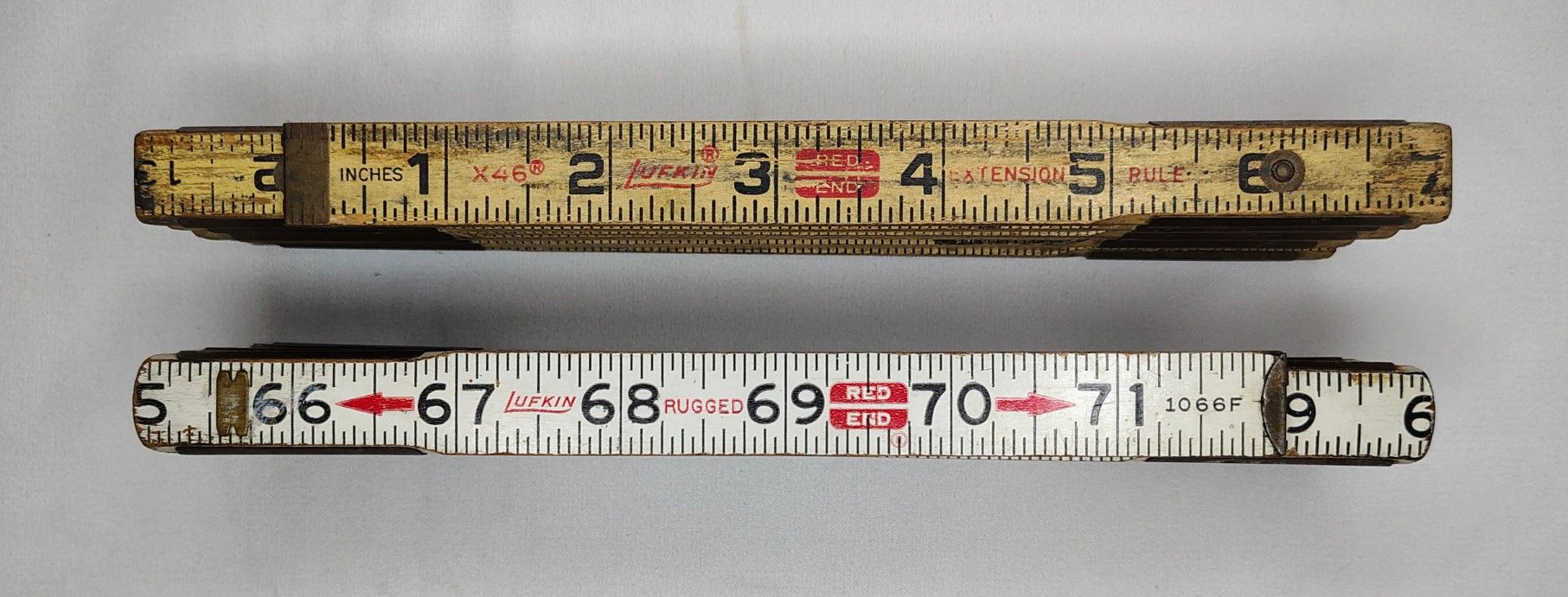 Vintage Lufkin 1066F 6 Ft. Red End Rugged Folding Rulers Lot of 2