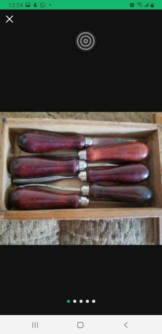 Antique Millers Falls N,1 Carbin Chisel Set In Wood Box Set Of 6 Rare Set