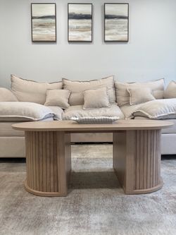 Oak Colored Semi Round Base Coffee Table