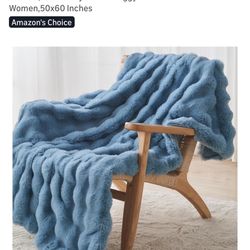 New Fuzzy Big Bubble Faux Rabbit Throw Blanket 