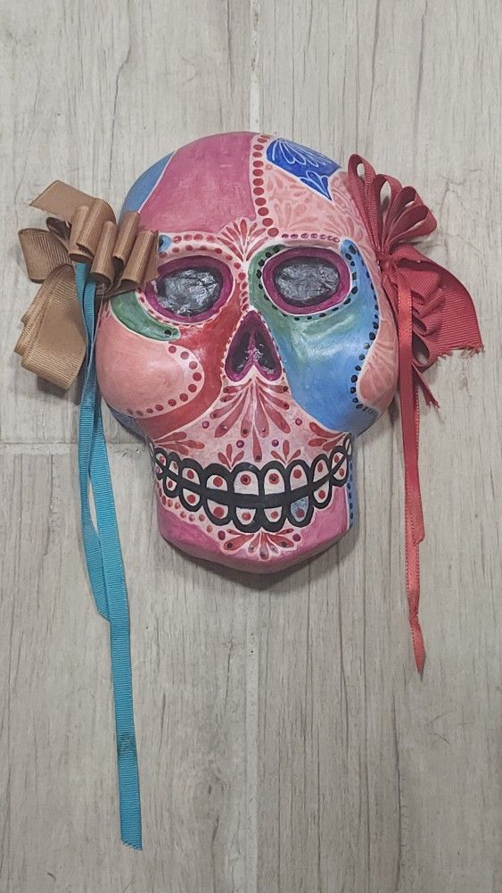 Awesome Vtg Handmade Day Of The Dead Ceramic Mask