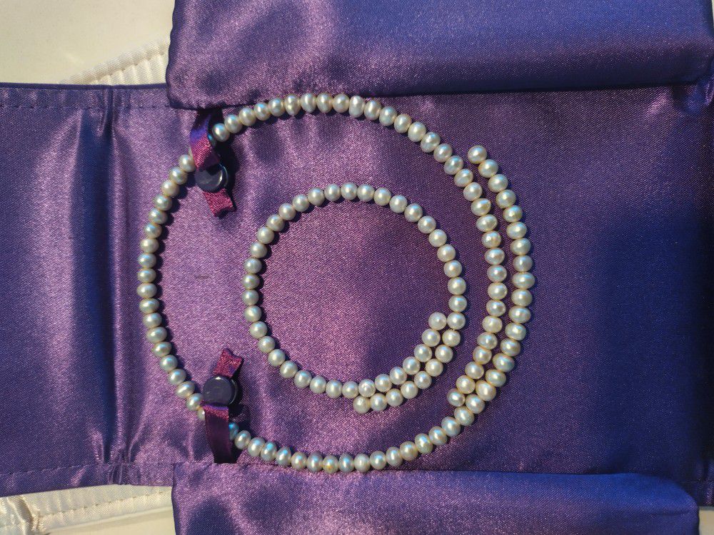 Real Pearl Necklace And Bracelet Set
