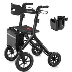 Rollator Walker with Seat, Tall Walkers for Seniors. 12" Big Rubber Wheels All Terrain