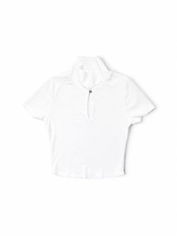White Short-Sleeve High-Neck Keyhole Knit Top