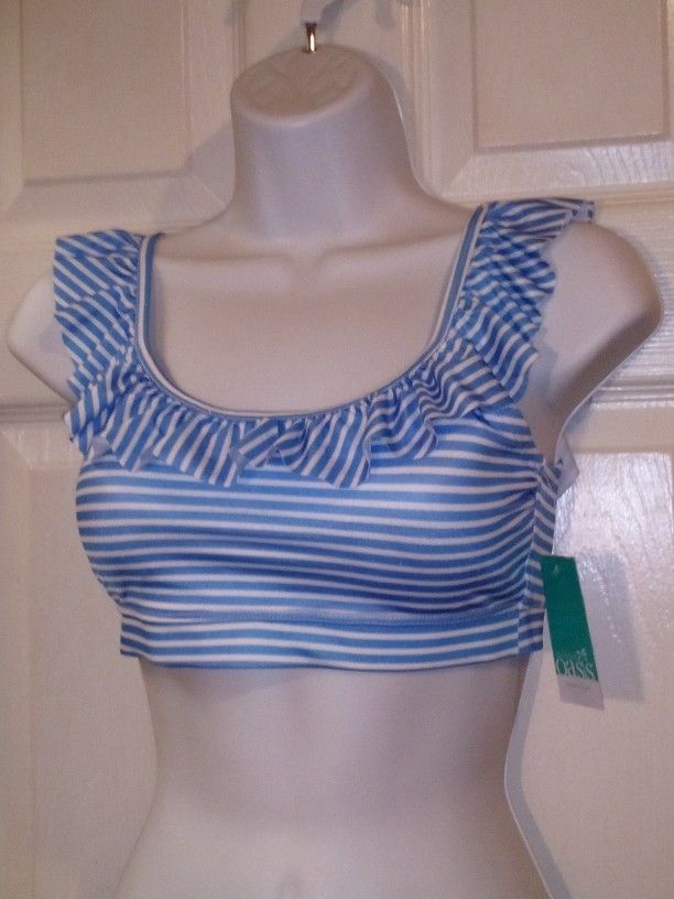 NWT Outdoor Oasis Blue Pinstripe Swim Top Size Small