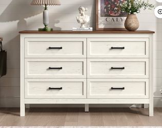 YouTrend 6 Drawer Farmhouse Dresser,Wood Adult Rustic Chest of Drawer  ( Pls check all pics because in front little damaged but not lot