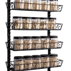 SWOMMOLY Adjustable Wall Mount Spice Rack, 6-Tier Organizer, Black