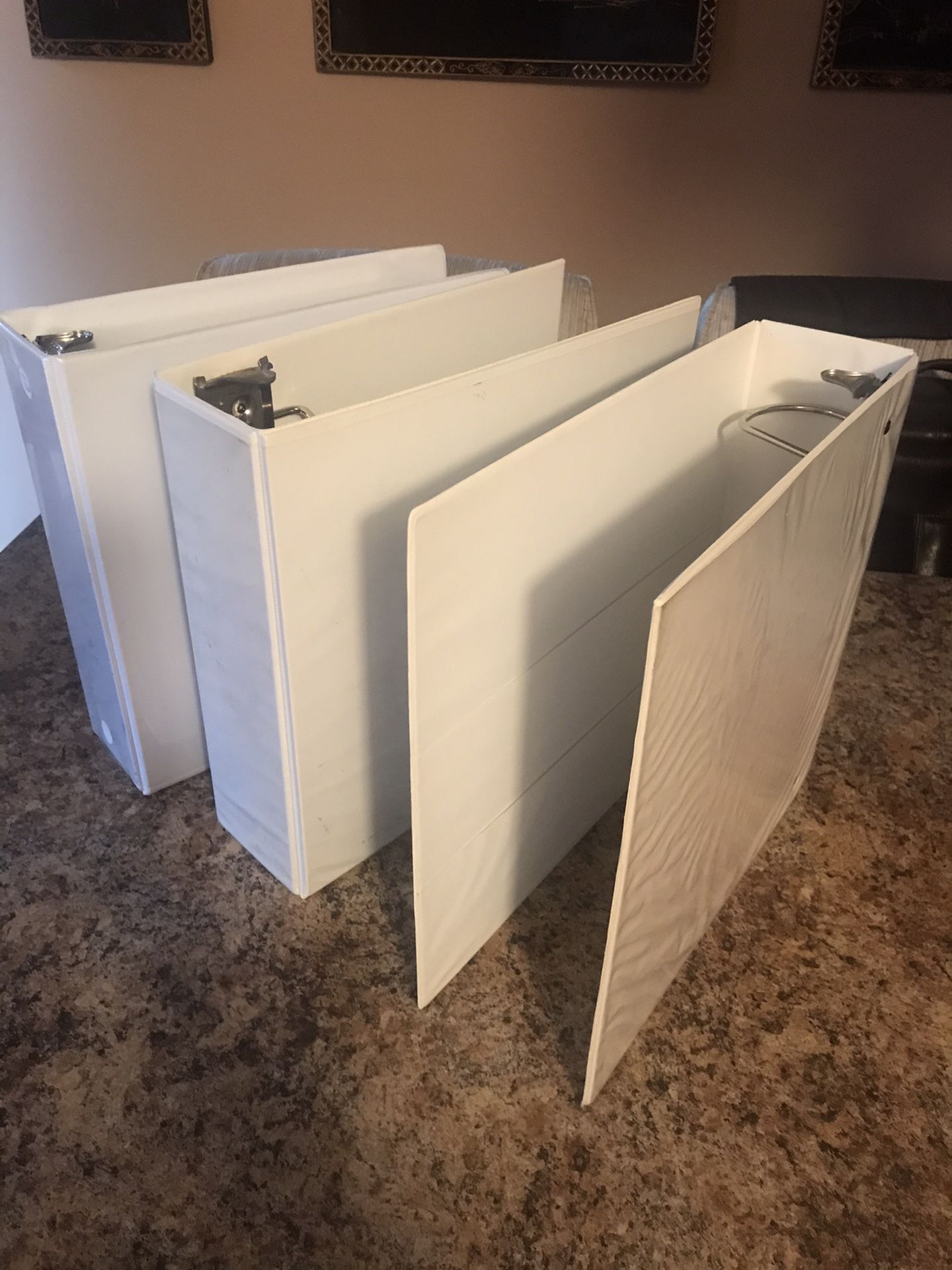 3” white binders $5 each, 7 available