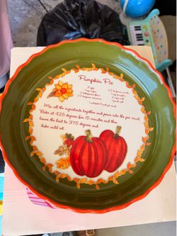 Pumpkin Pie Recipe Ceramic Pie Dish – Fall Thanksgiving Bakeware