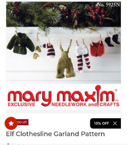 Mary Maxim Elf Clothesline Garland Pattern #5925N Kit