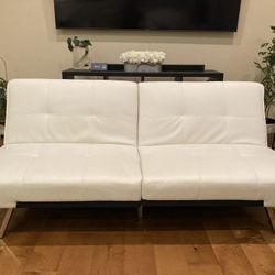 White/Ivory Faux Leather Foldable Futon Sofa Bed