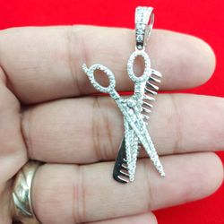 Sterling Silver Barbers Scissors And Comb Pendant